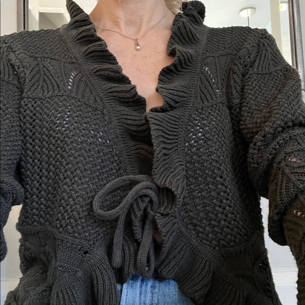 Disturbia Whimsickle Tie Close Black Cardigan Crochet - Picture 2 of 8